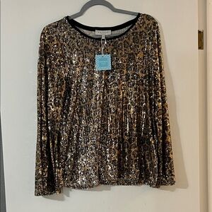 Hayden Gold Sequin Leopard Long Sleeve Top